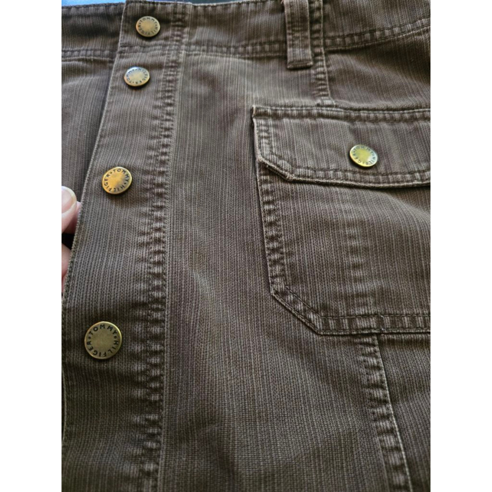 Vintage Y2K Preppy Tommy Hilfiger Brown Corduroy Button-Front Mini Skirt Size 8 - Picture 3 of 8